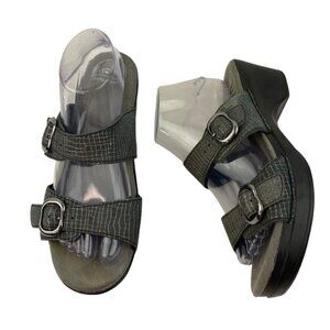 *Dansko Sophie Sandals Womens 40 Gray Leather Double Strap Buckle Comfort Slide